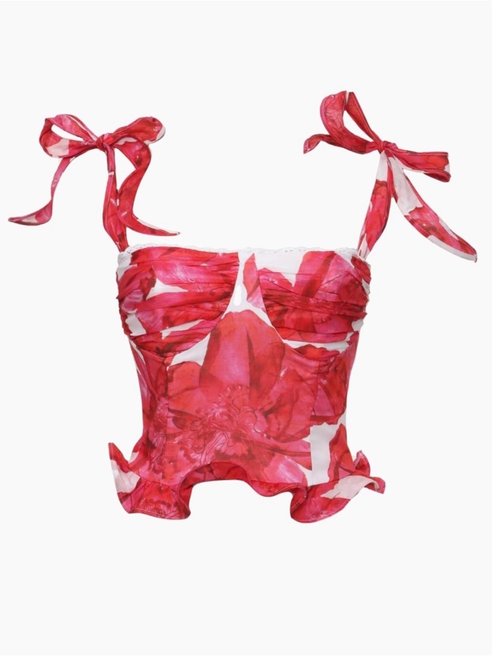 Charo Ruiz Red Floral Tie-Shoulder